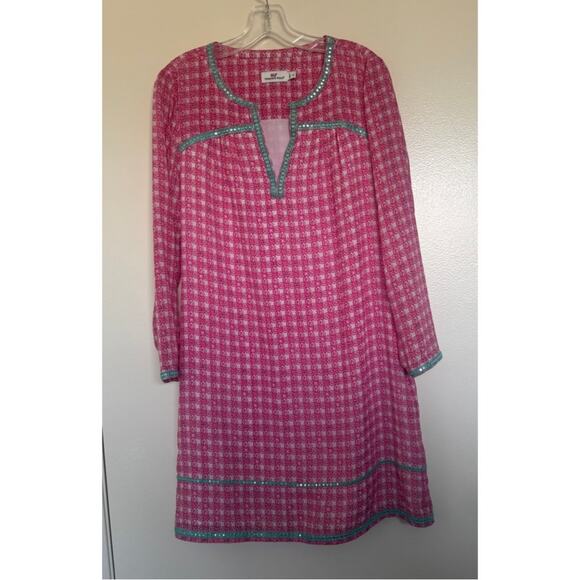 Vineyard Vines 100% Silk Cowrie Shell Tunic Mini Dress Size 12 - Picture 3 of 7